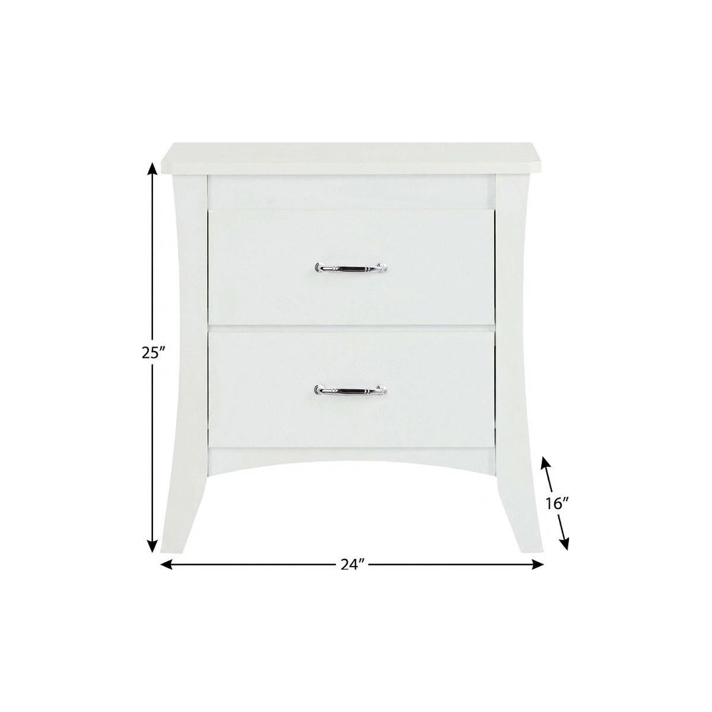 25" White Wood Two Drawer Nightstand