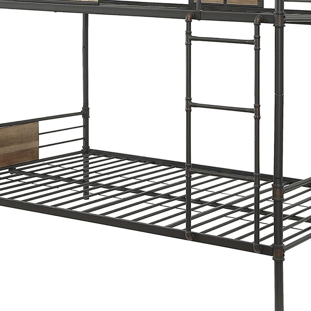 83" X 65" X 68" Sandy Black Dark Bronze Handbrushed Queen Over Queen Bunk Bed