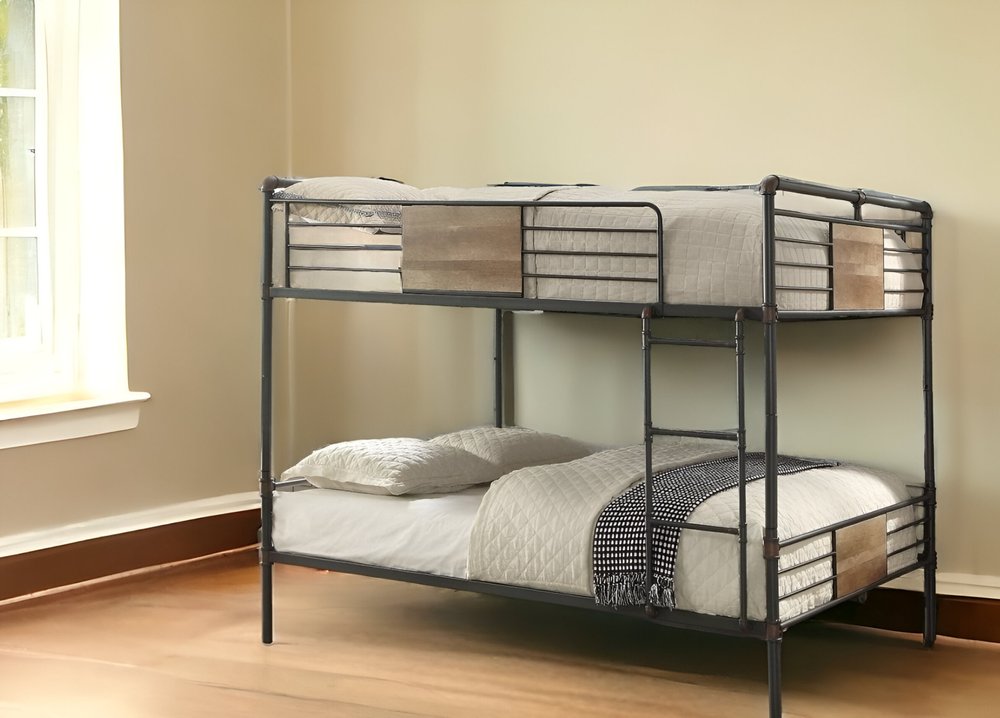 83" X 65" X 68" Sandy Black Dark Bronze Handbrushed Queen Over Queen Bunk Bed