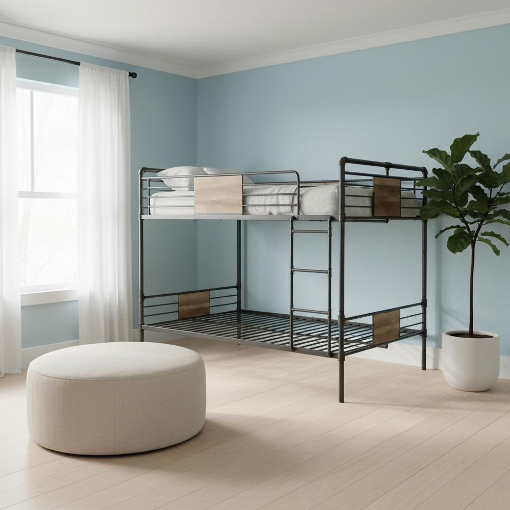 83" X 65" X 68" Sandy Black Dark Bronze Handbrushed Queen Over Queen Bunk Bed