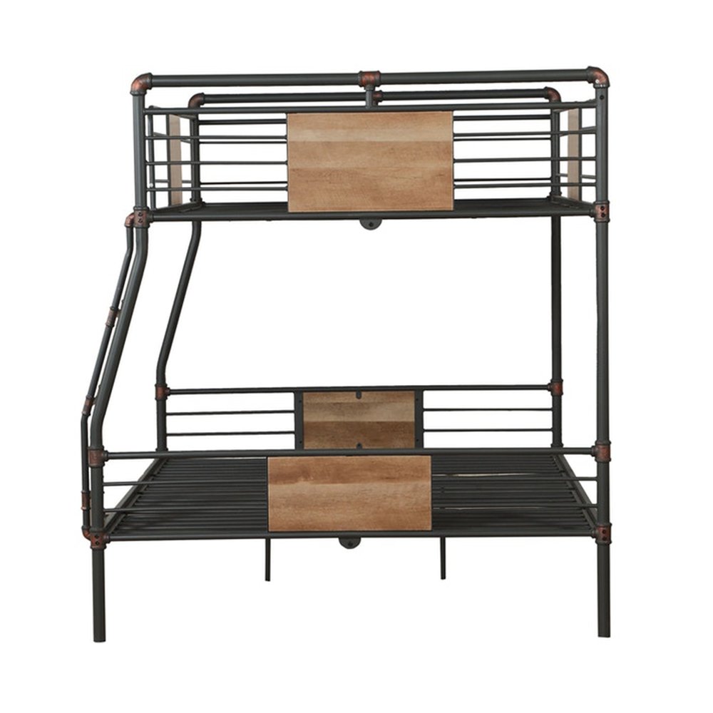 83" X 65" X 68" Sandy Black Dark Bronze Handbrushed Queen Over Queen Bunk Bed