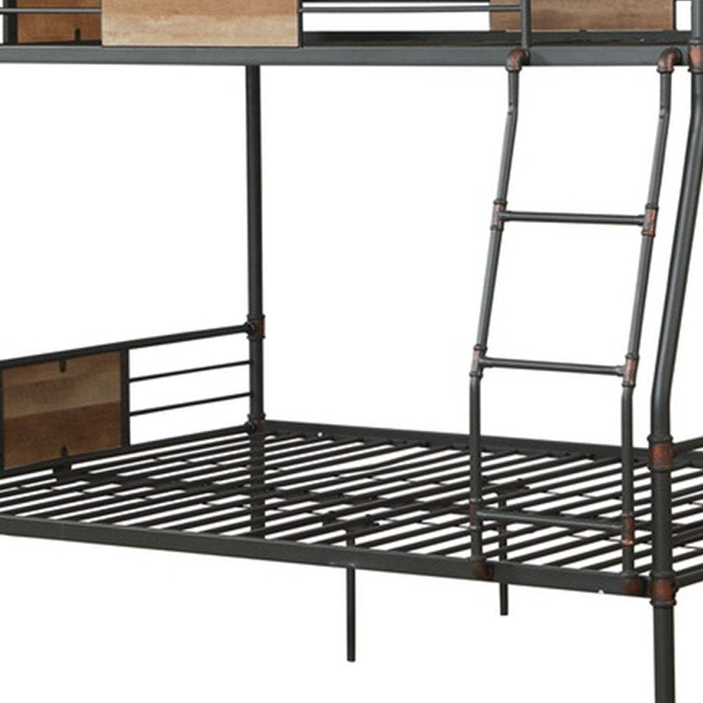 83" X 65" X 68" Sandy Black Dark Bronze Handbrushed Queen Over Queen Bunk Bed