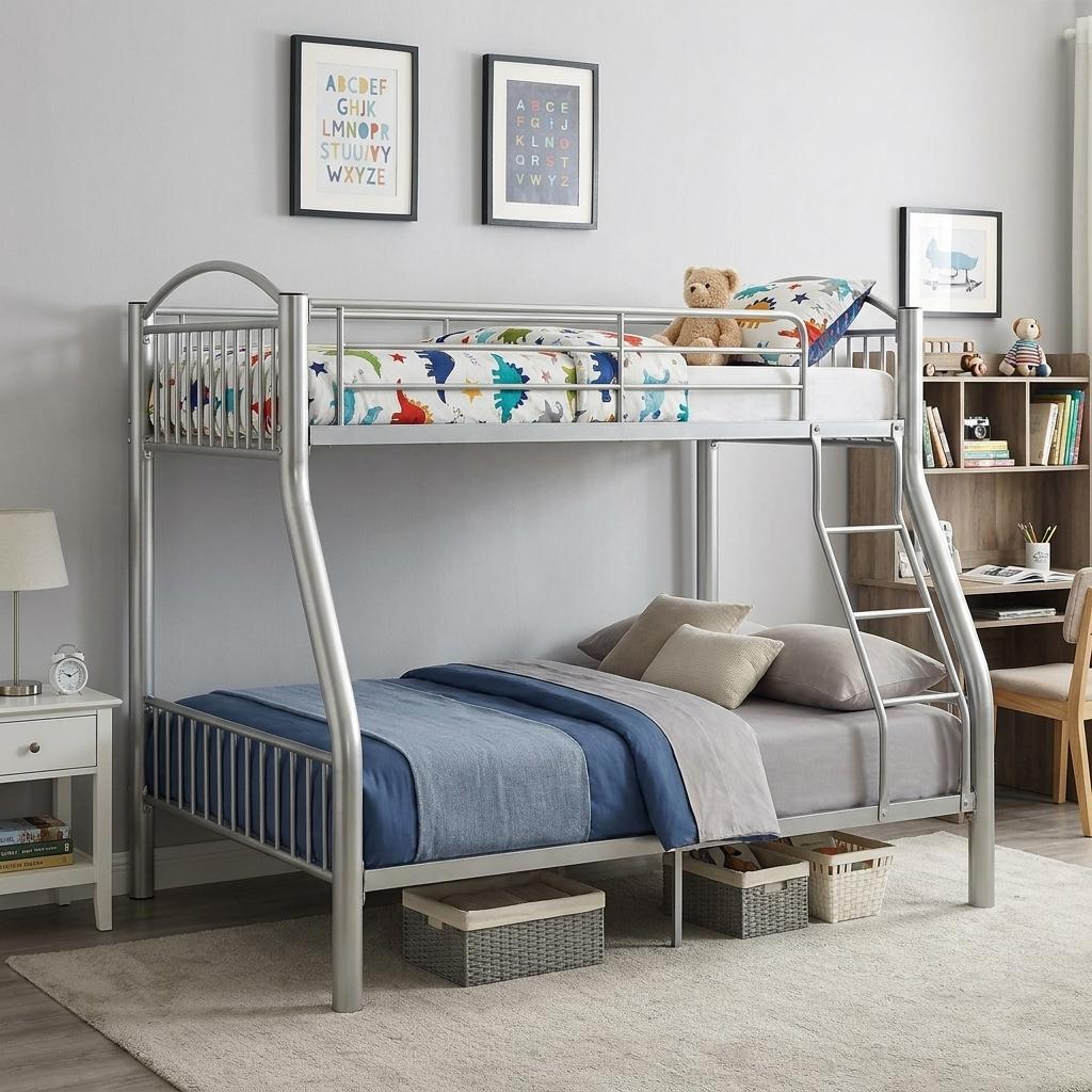 78" X 56" X 67" Silver Metal Twin Over Full Bunk Bed