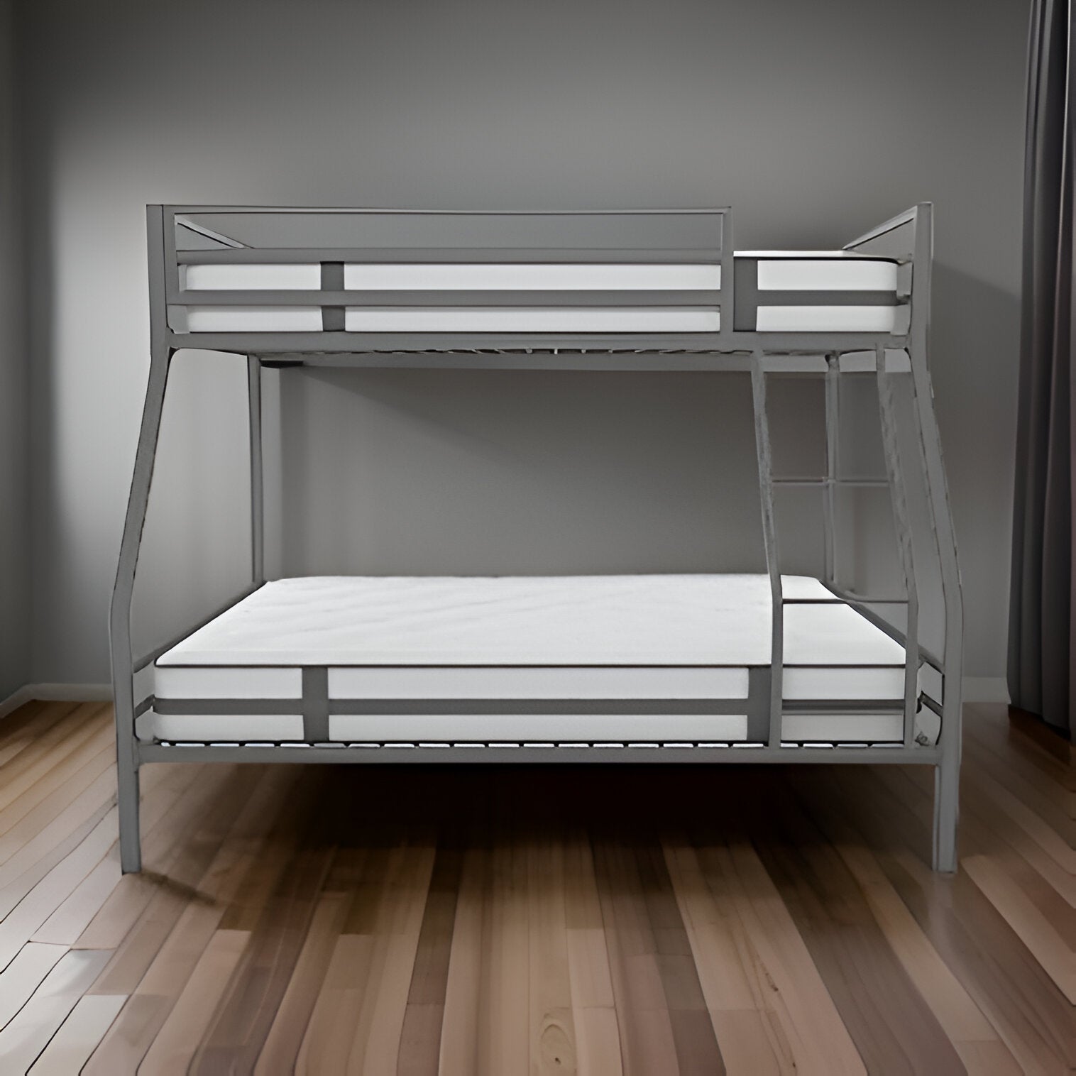 78" X 56" X 67" Silver Metal Twin Over Full Bunk Bed