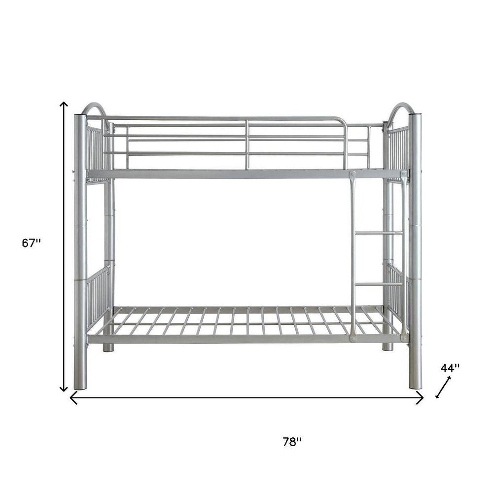 78" X 44" X 67" Twin Over Twin Silver Metal Bunk Bed