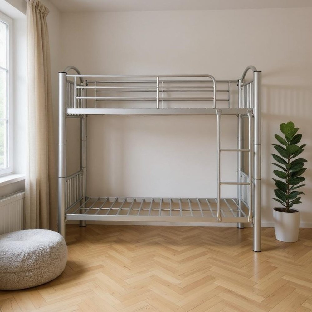 78" X 44" X 67" Twin Over Twin Silver Metal Bunk Bed