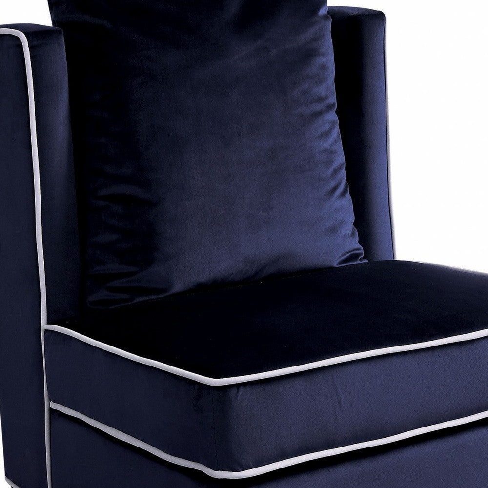 29" Dark Blue And Black Velvet Slipper Chair