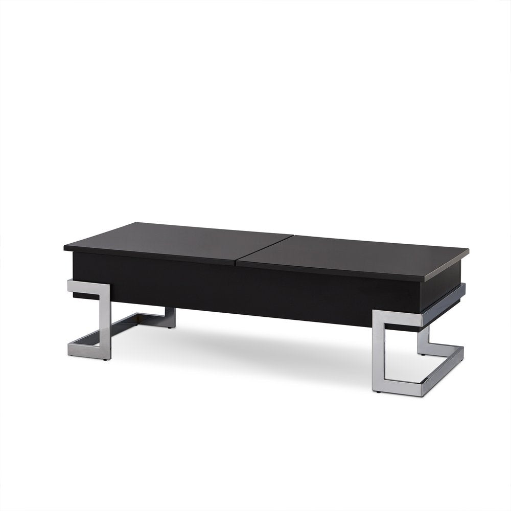 47" Black and Silver Wood And Iron Lift Top Sled Coffee Table
