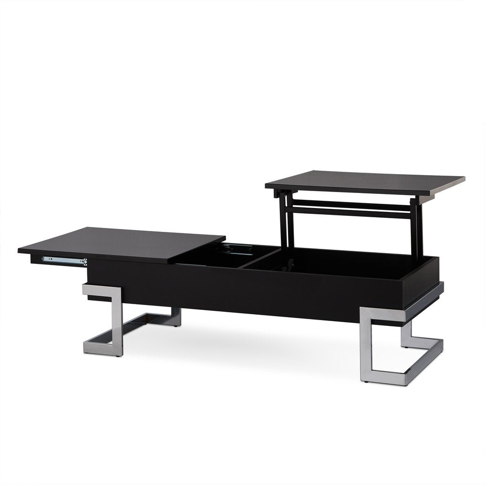 47" Black and Silver Wood And Iron Lift Top Sled Coffee Table