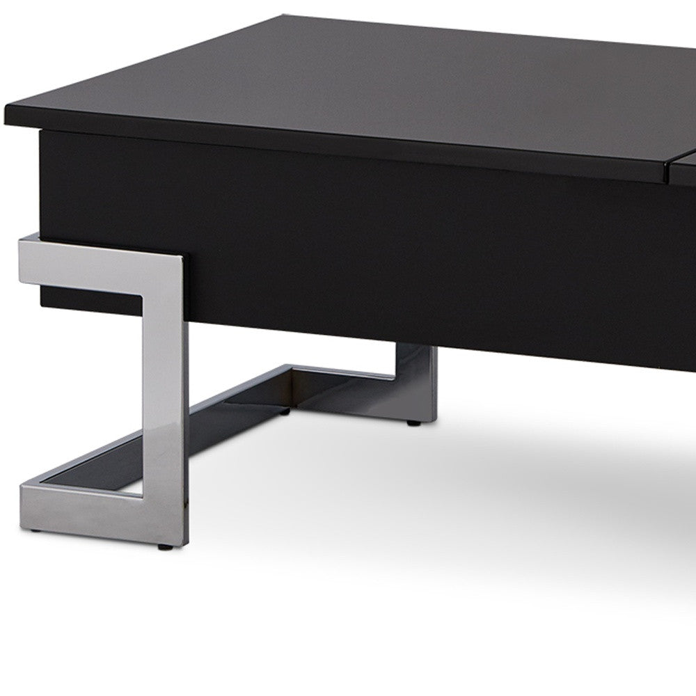 47" Black and Silver Wood And Iron Lift Top Sled Coffee Table