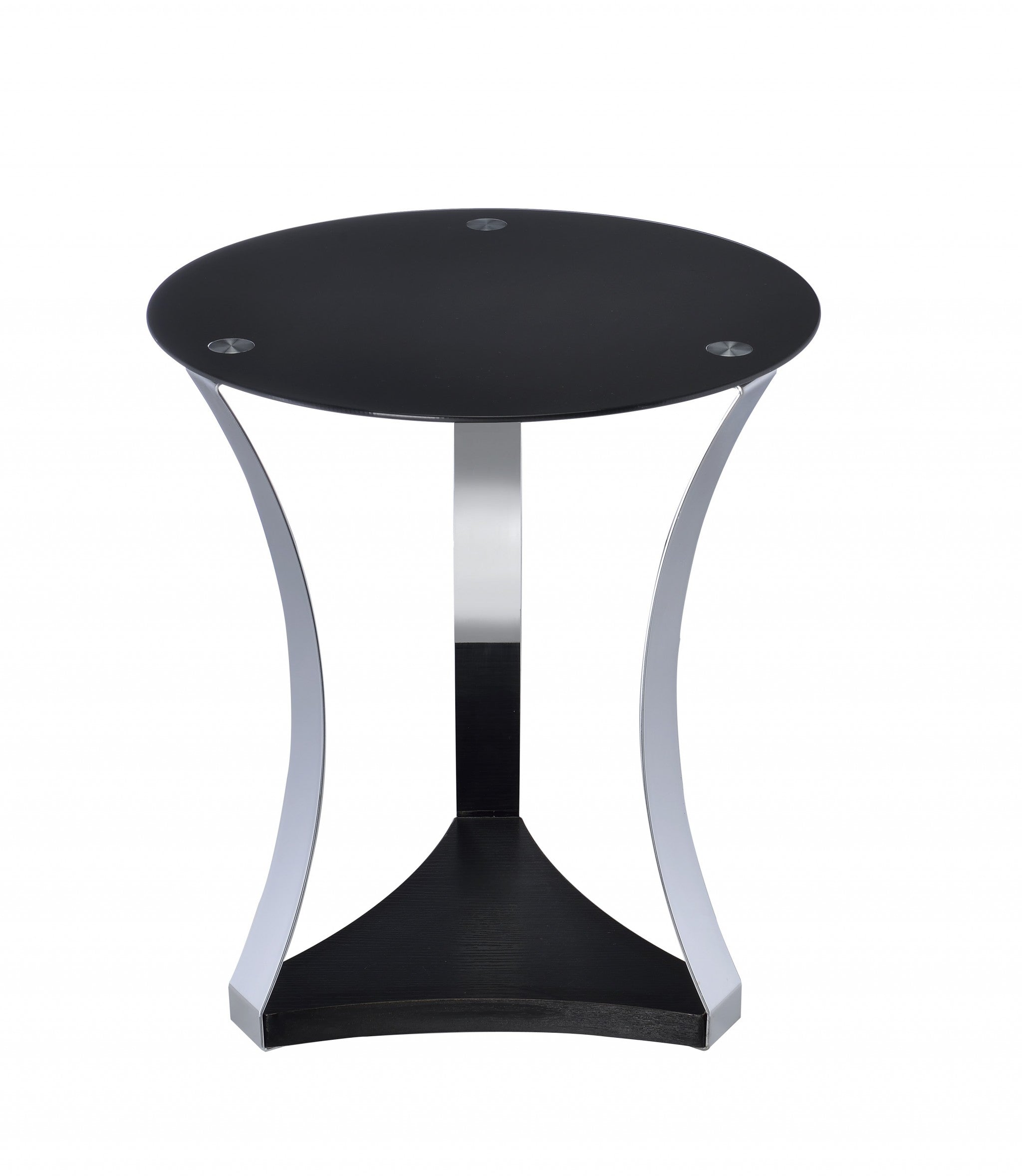 20" Silver And Black Mirrored Round End Table With Shelf