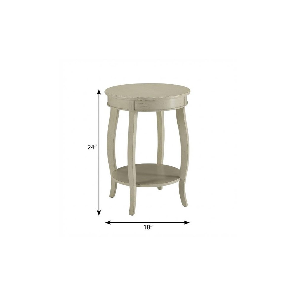 24" Teal Blue Solid Wood Round End Table With Shelf