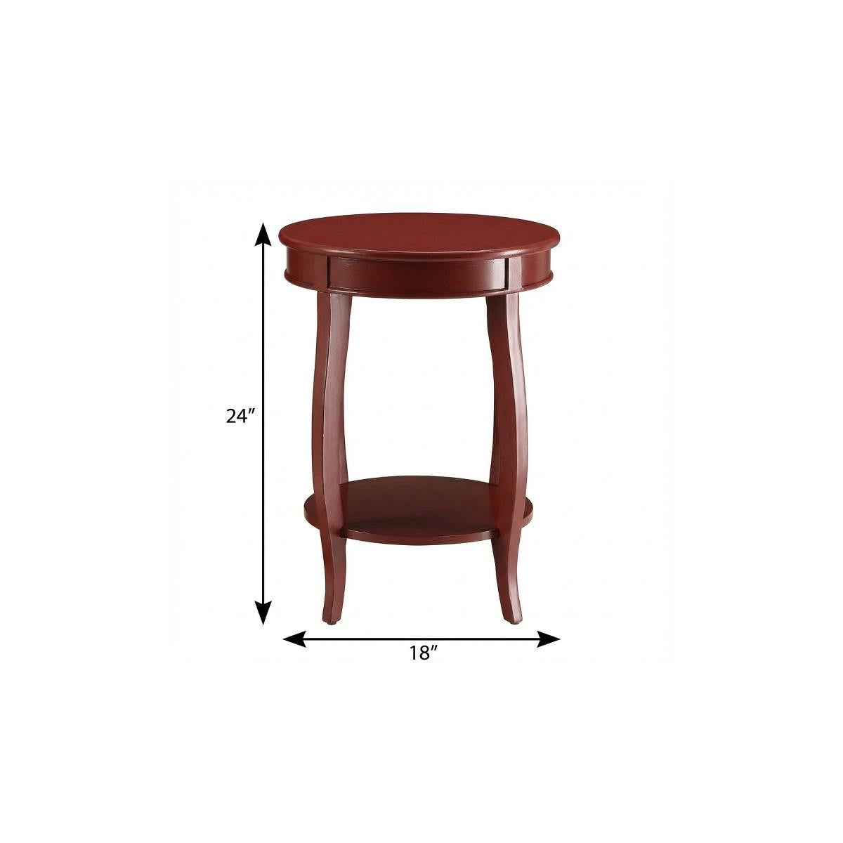 24" Red Wood Round End Table With Shelf