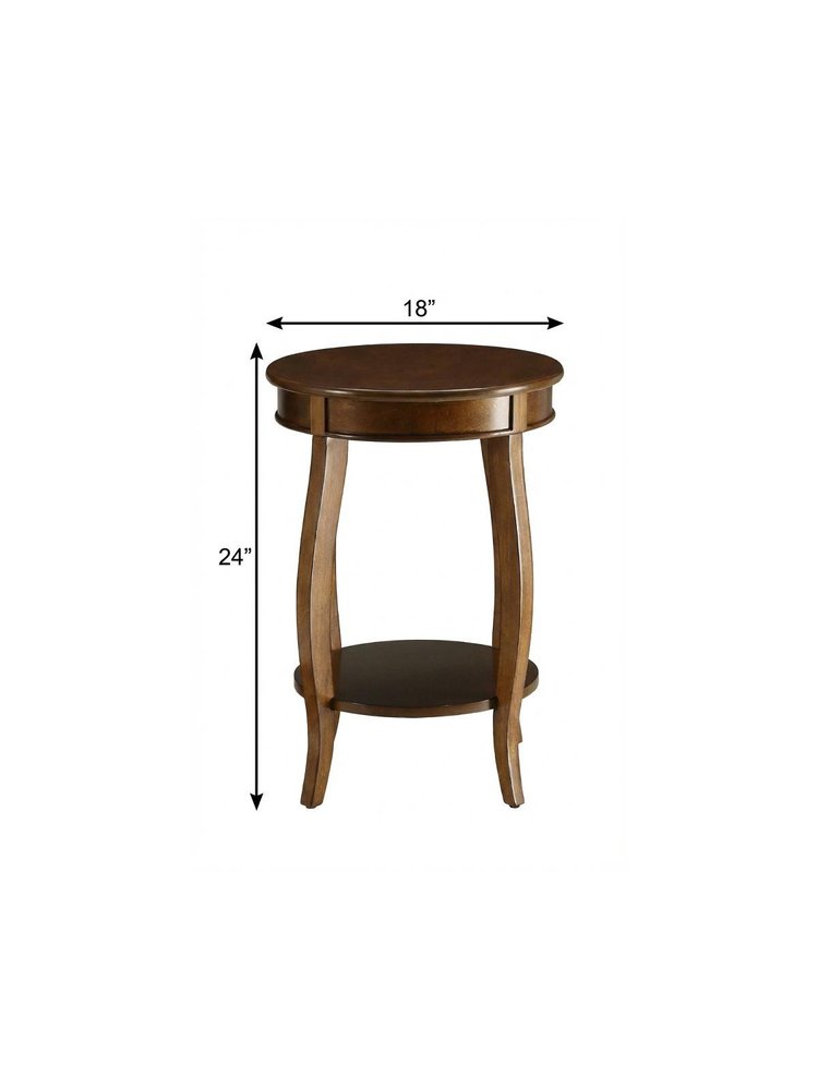 24" Brown Solid Wood Round End Table With Shelf