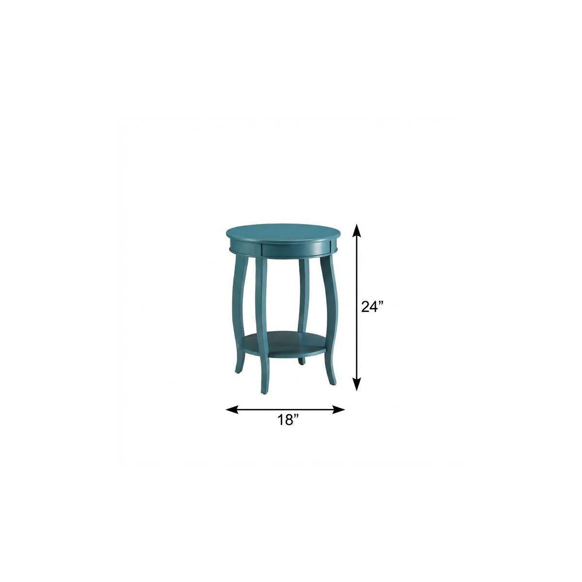 24" Teal Blue Solid Wood Round End Table With Shelf