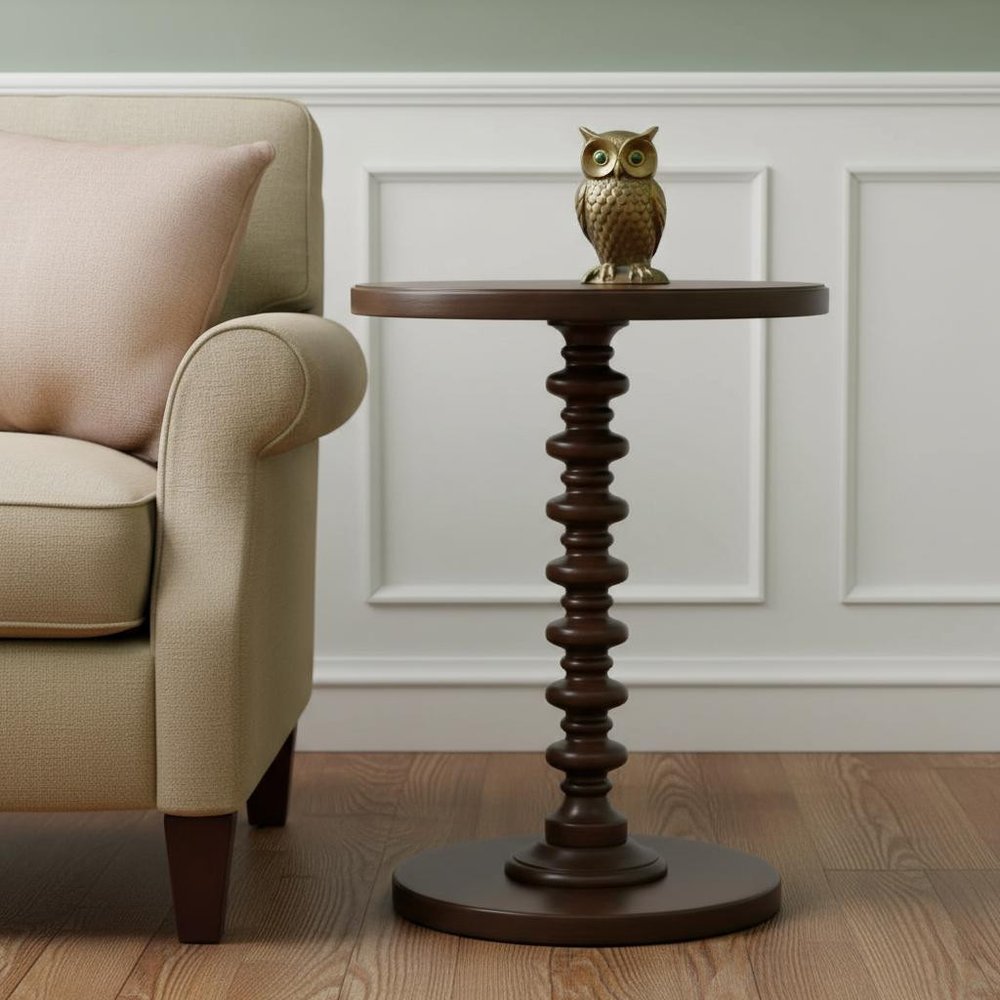 22" Black Solid Wood Round End Table