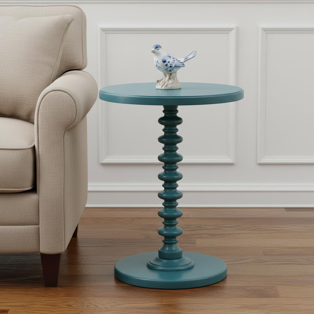 Fun Teal Wood Pedestal End Table
