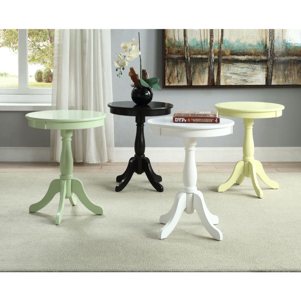 22" White Wood Round Pedestal End Table