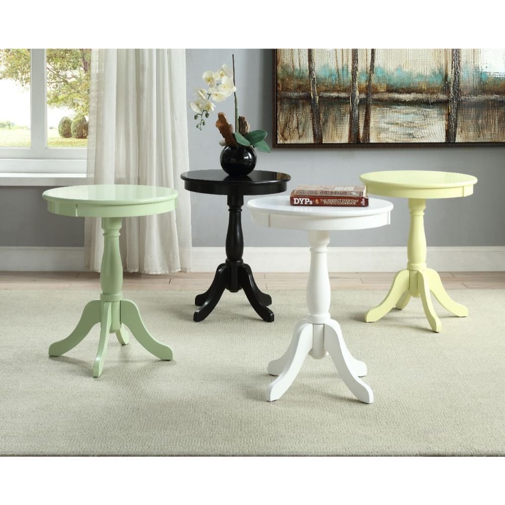 22" White Wood Round Pedestal End Table