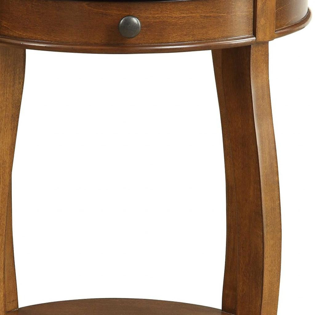 24" Brown Solid Wood Round End Table With Shelf