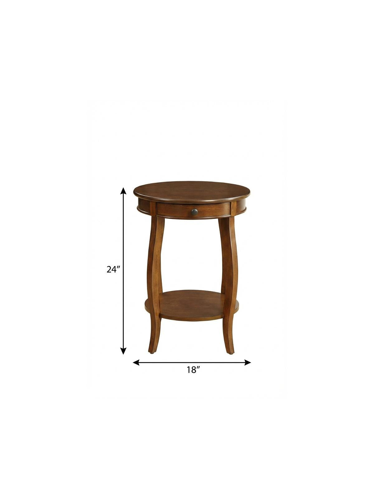 24" Brown Solid Wood Round End Table With Shelf