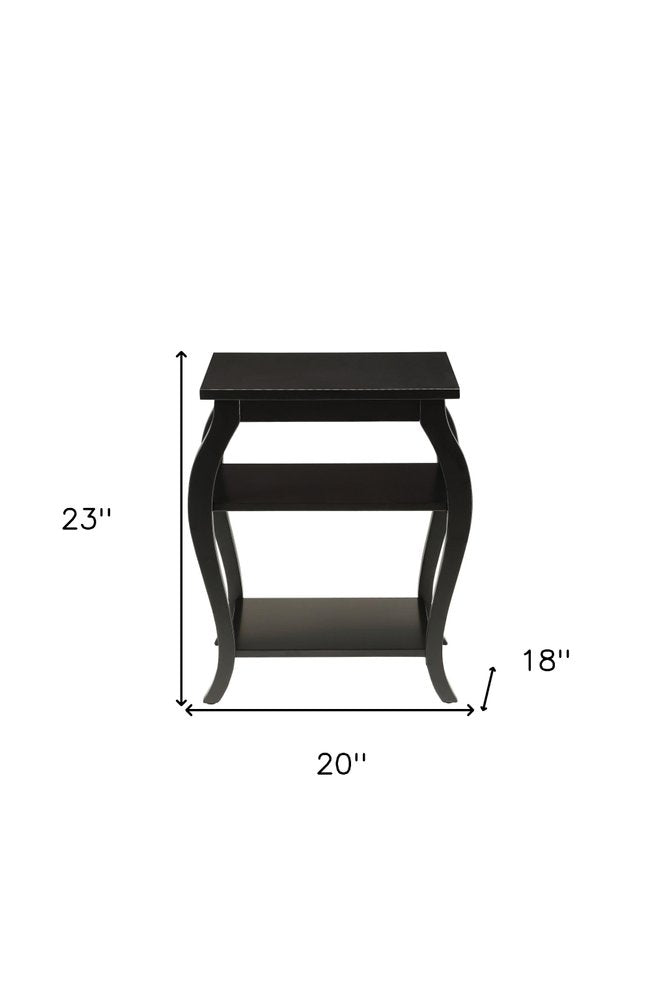 23" Teal Blue Wood Bow Leg End Table With Two Shelves