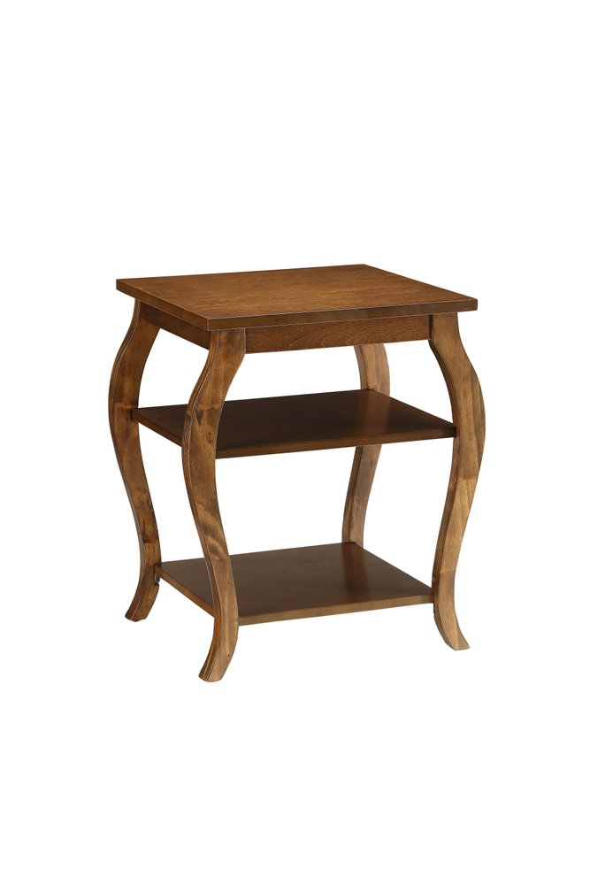 23" Teal Blue Wood Bow Leg End Table With Two Shelves
