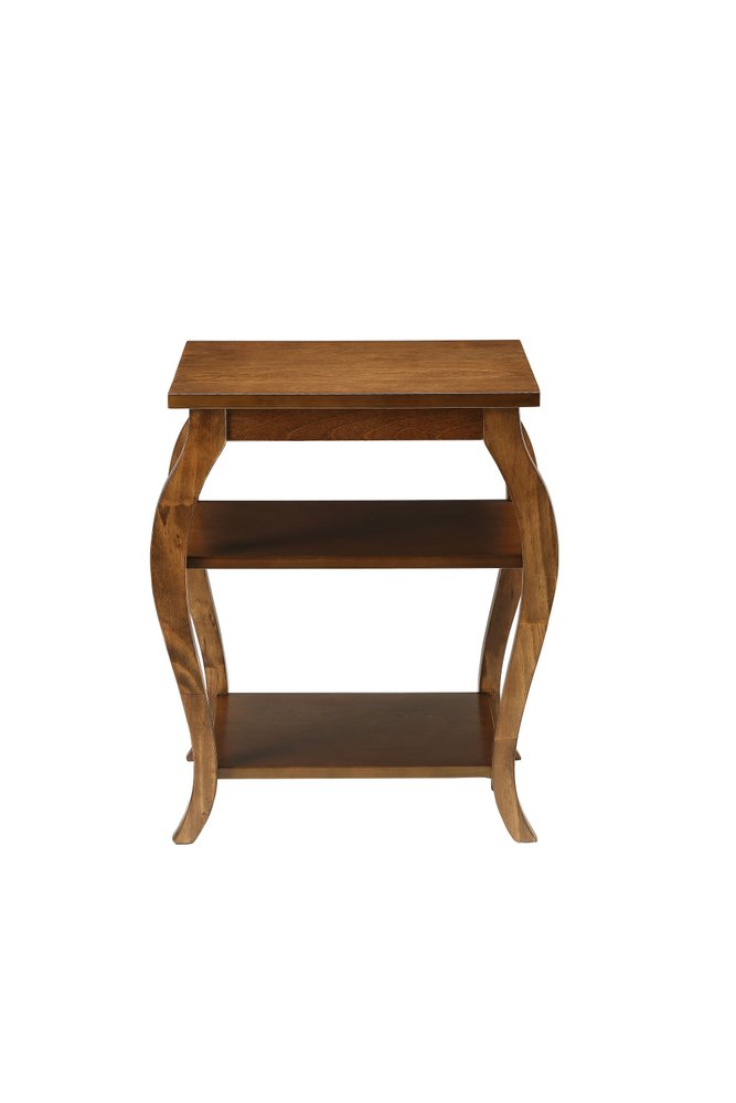 23" Brown Wood Bow Leg End Table With Two Shelves