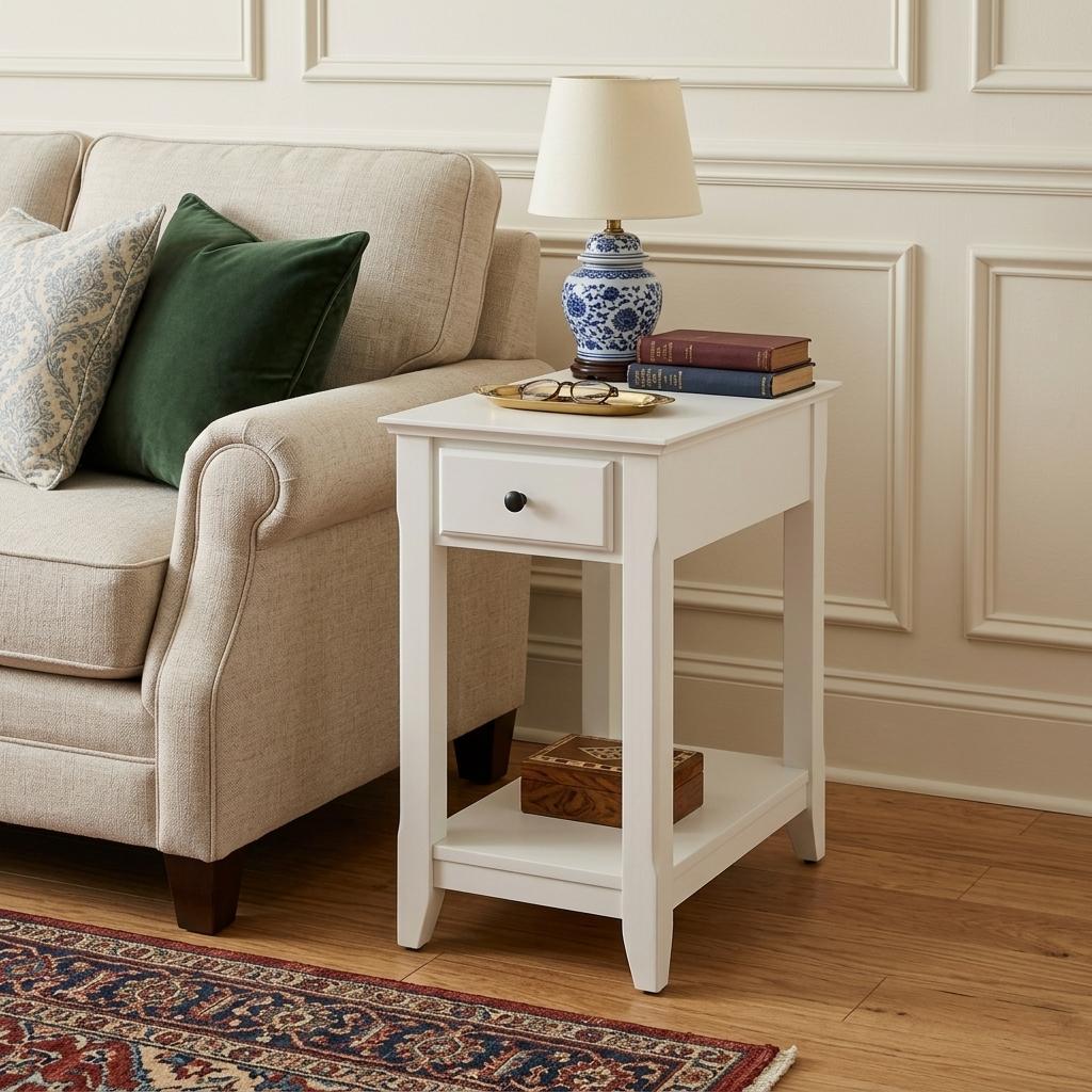 23" White Solid and Manufactured Wood End Table With Drawer And Shelf