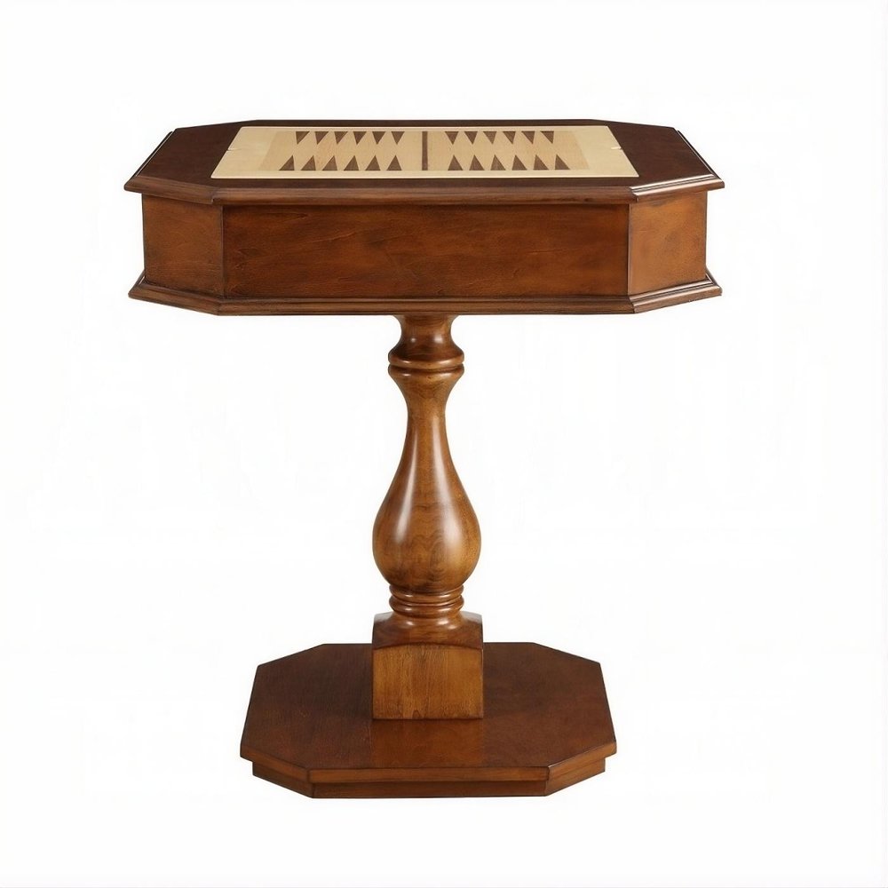 28" Black Wood Octagon Pedestal Console Table With Drawer
