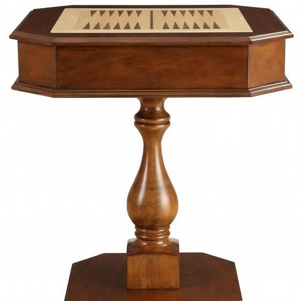 28" Black Wood Octagon Pedestal Console Table With Drawer