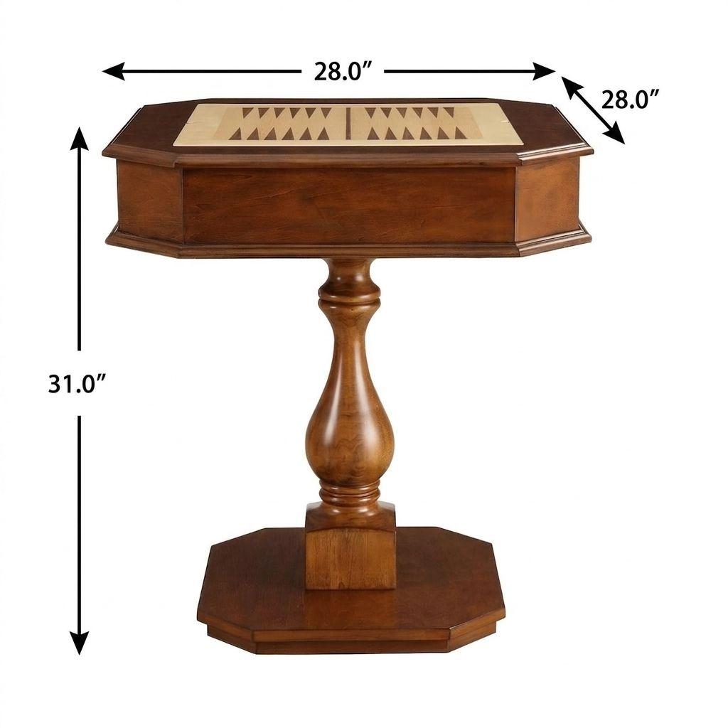 28" Brown Cherry Octagonal Game Table With Drawer
