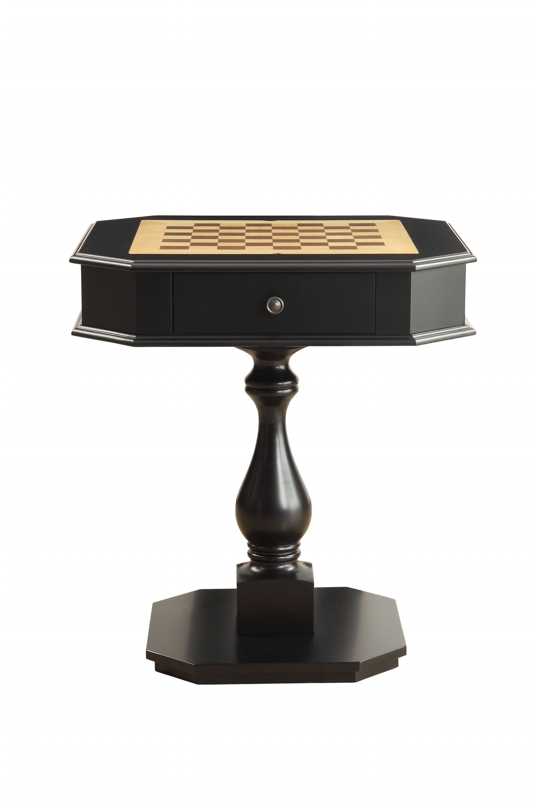 28" Black Wood Octagon Pedestal Console Table With Drawer