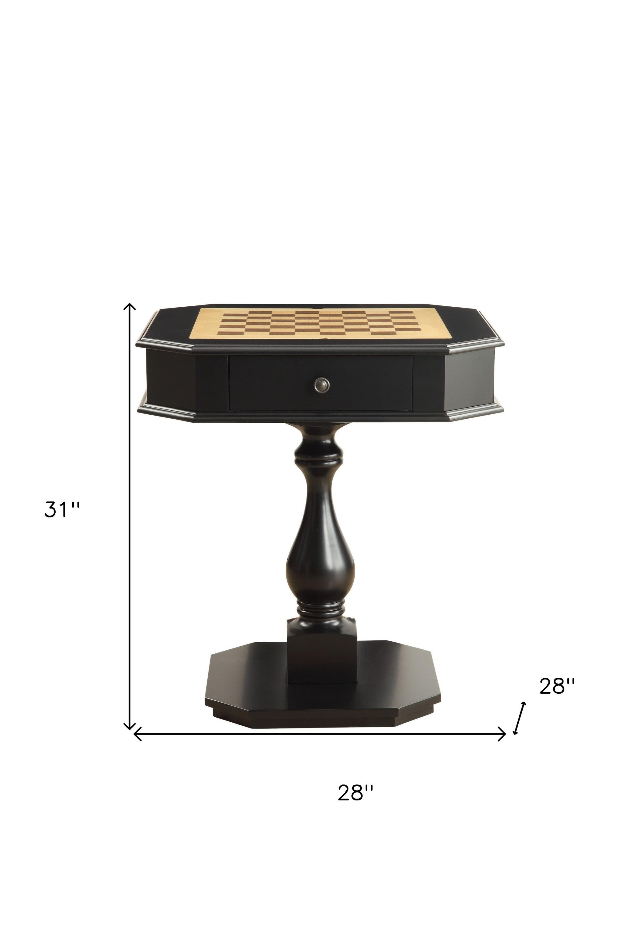 28" Black Wood Octagon Pedestal Console Table With Drawer