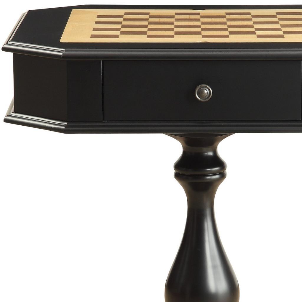 28" Black Wood Octagon Pedestal Console Table With Drawer
