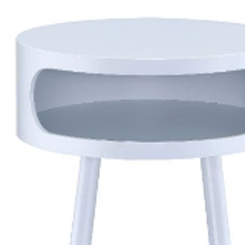 26" White and Natural Solid Wood Round End Table With Shelf