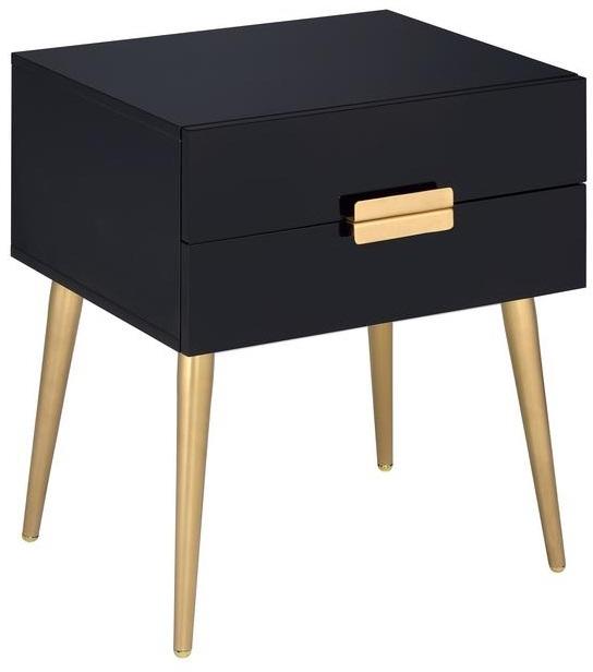 24" Black And Gold Wood And Iron End Table With Two Drawers