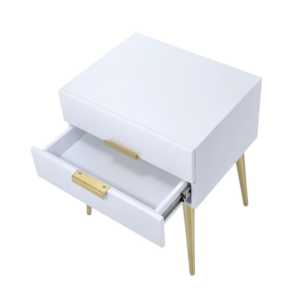 24" Gold And White End Table With Two Drawers