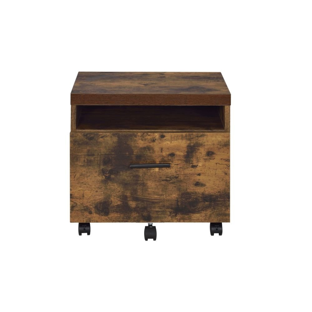19" Brown And Black Rustic Wood Single Drawer Rolling Filing Cabinet