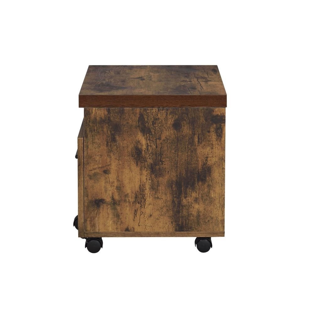 19" Brown And Black Rustic Wood Single Drawer Rolling Filing Cabinet