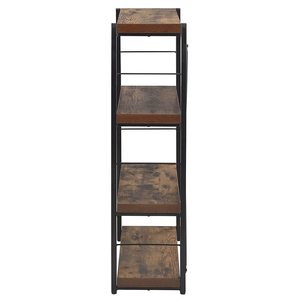 43" Black And Brown Distressed Metal and Wood Three Tier Etagere Bookcase
