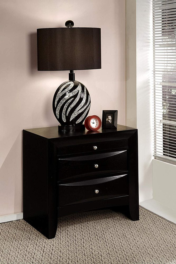 25" Black Solid Wood Three Drawer Nightstand