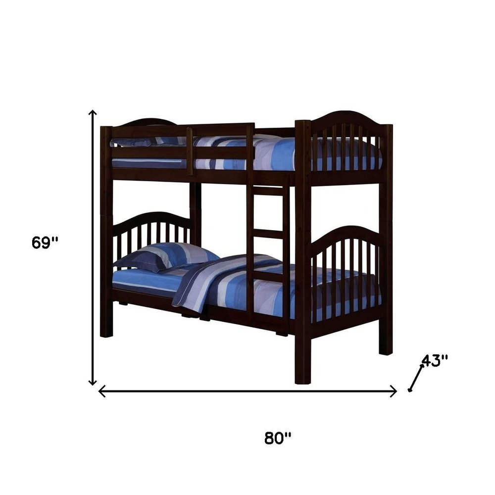 80" X 43" X 69" Espresso Pine Wood Twin Over Twin Bunk Bed