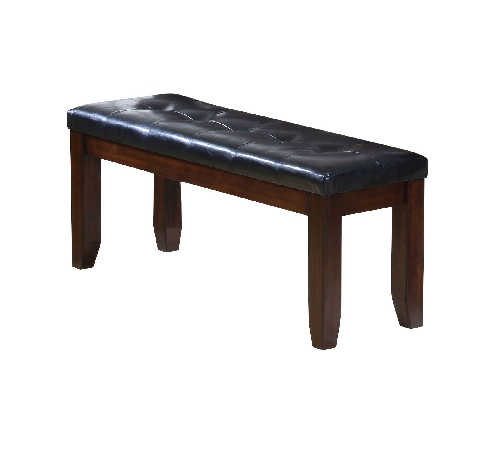 48" Black and Espresso Faux Leather and Wood Upholstered Bench