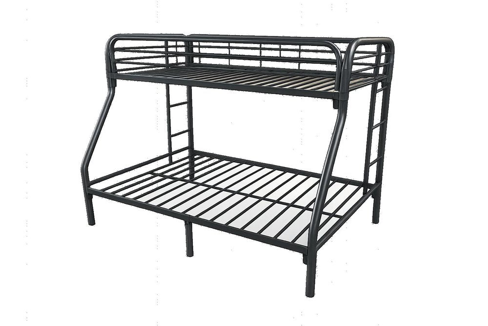 84" X 62" X 65" Twin Xl Over Queen Black Metal Tube Bunk Bed