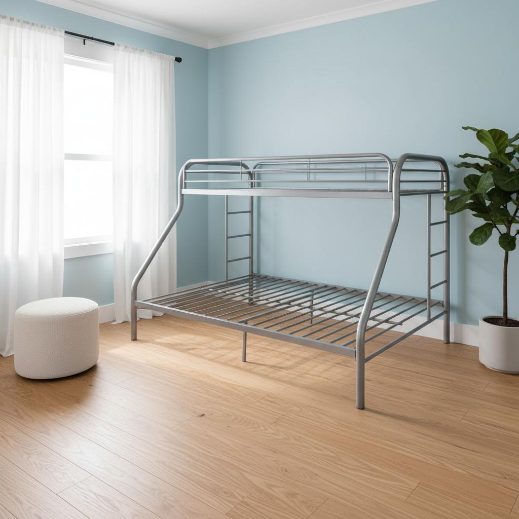 78" X 54" X 60" Twin Over Full Silver Metal Tube Bunk Bed