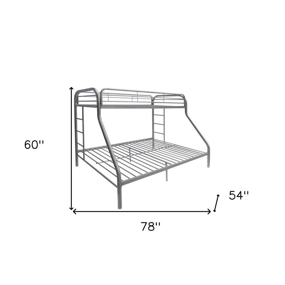 78" X 54" X 60" Twin Over Full Silver Metal Tube Bunk Bed