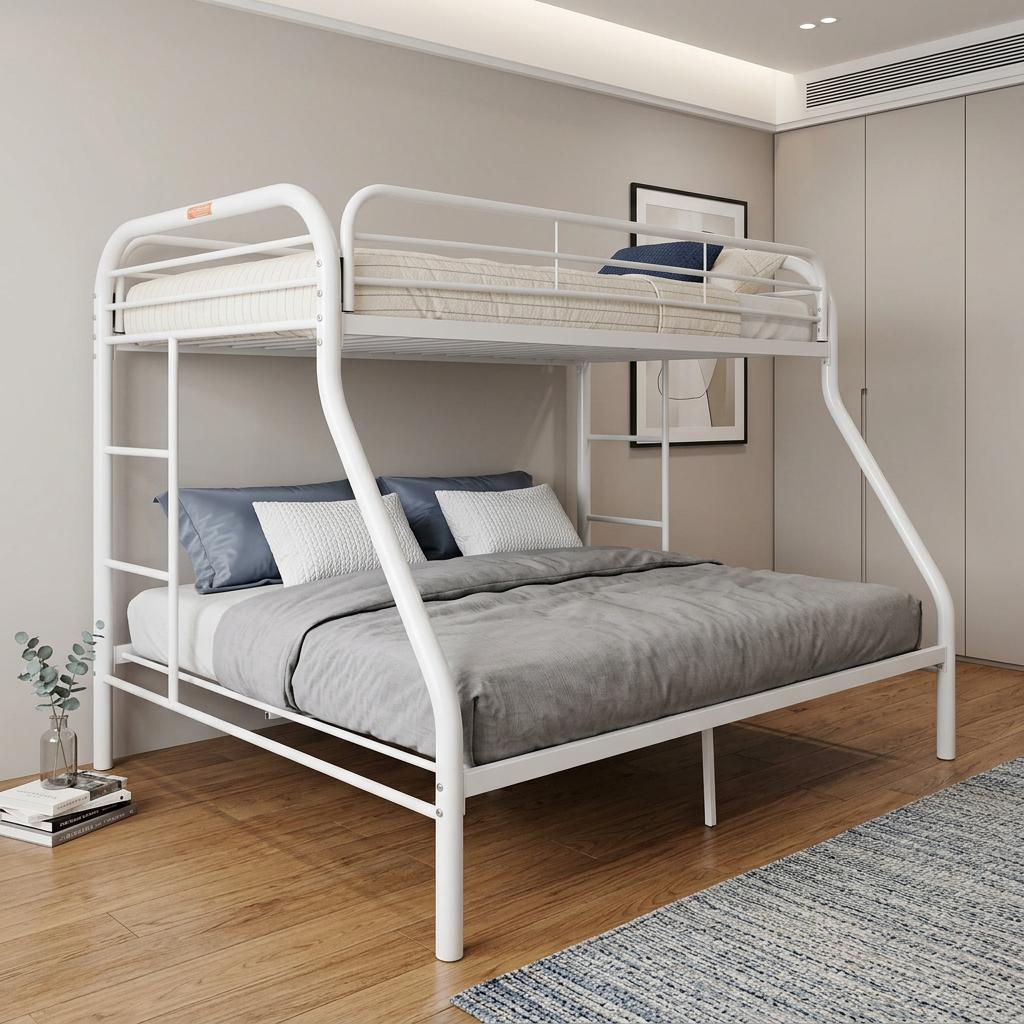 White Twin Over Full Contemporary Metal Bunk Bed