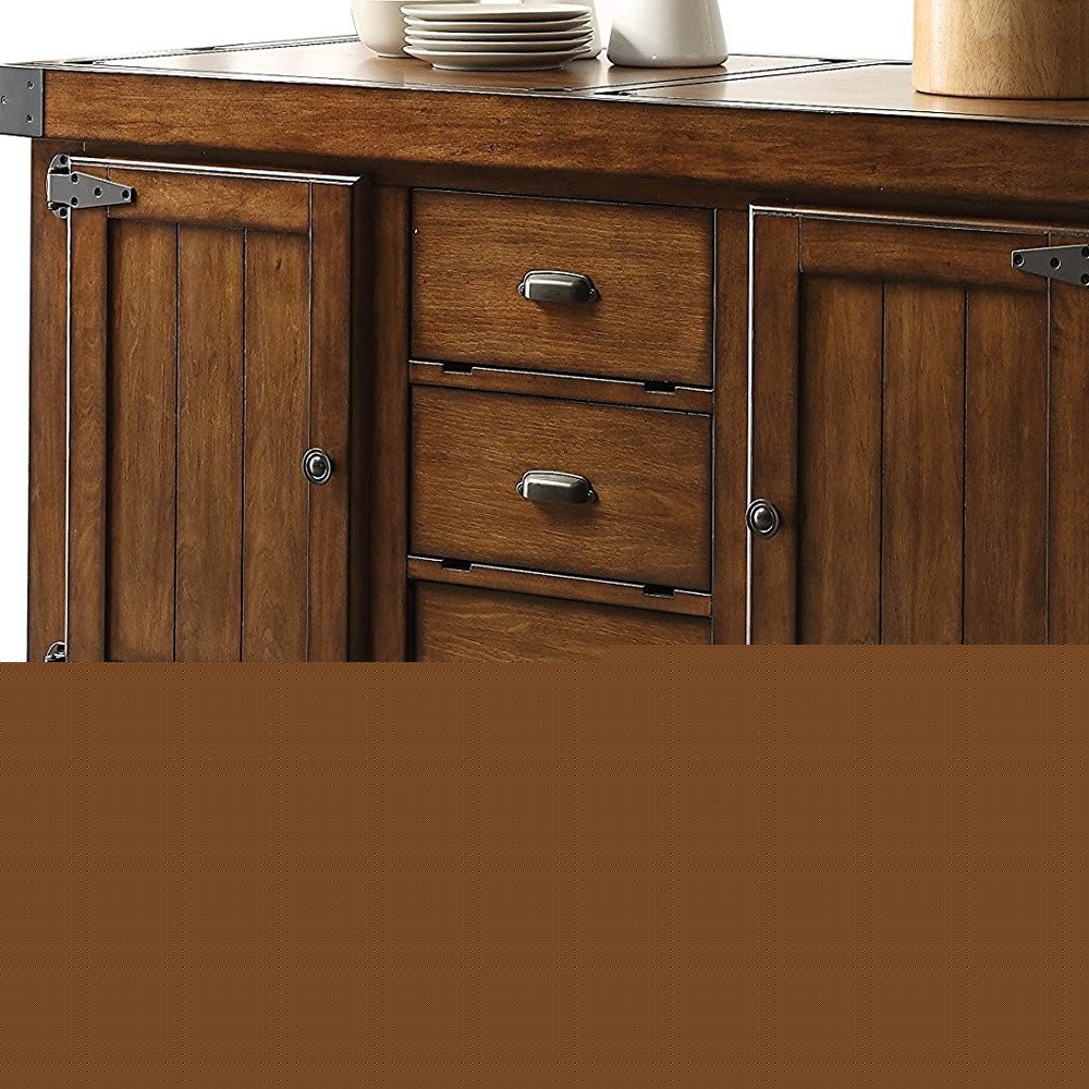 Rustic Farmhouse Warm Tobacco Rolling Kitchen Cart