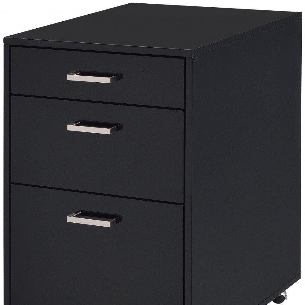 28" Black Wood And Metal Three Drawers Filing Cabinet